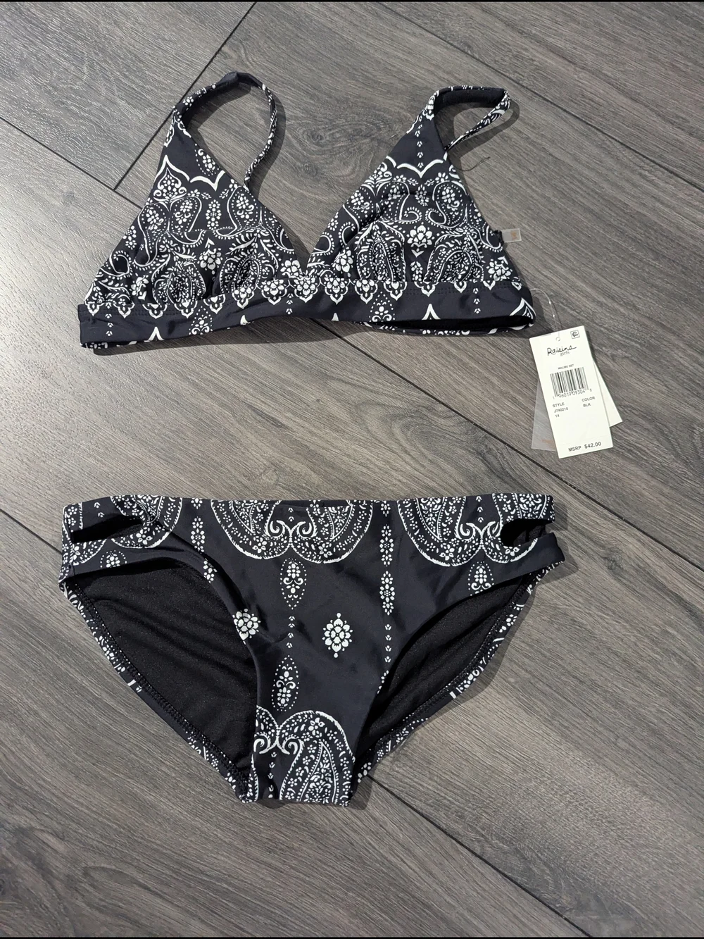Black Paisley Triangle Bikini Set - Girls